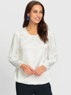 Blouse en satin avec fronces et bords-côtes extensibles