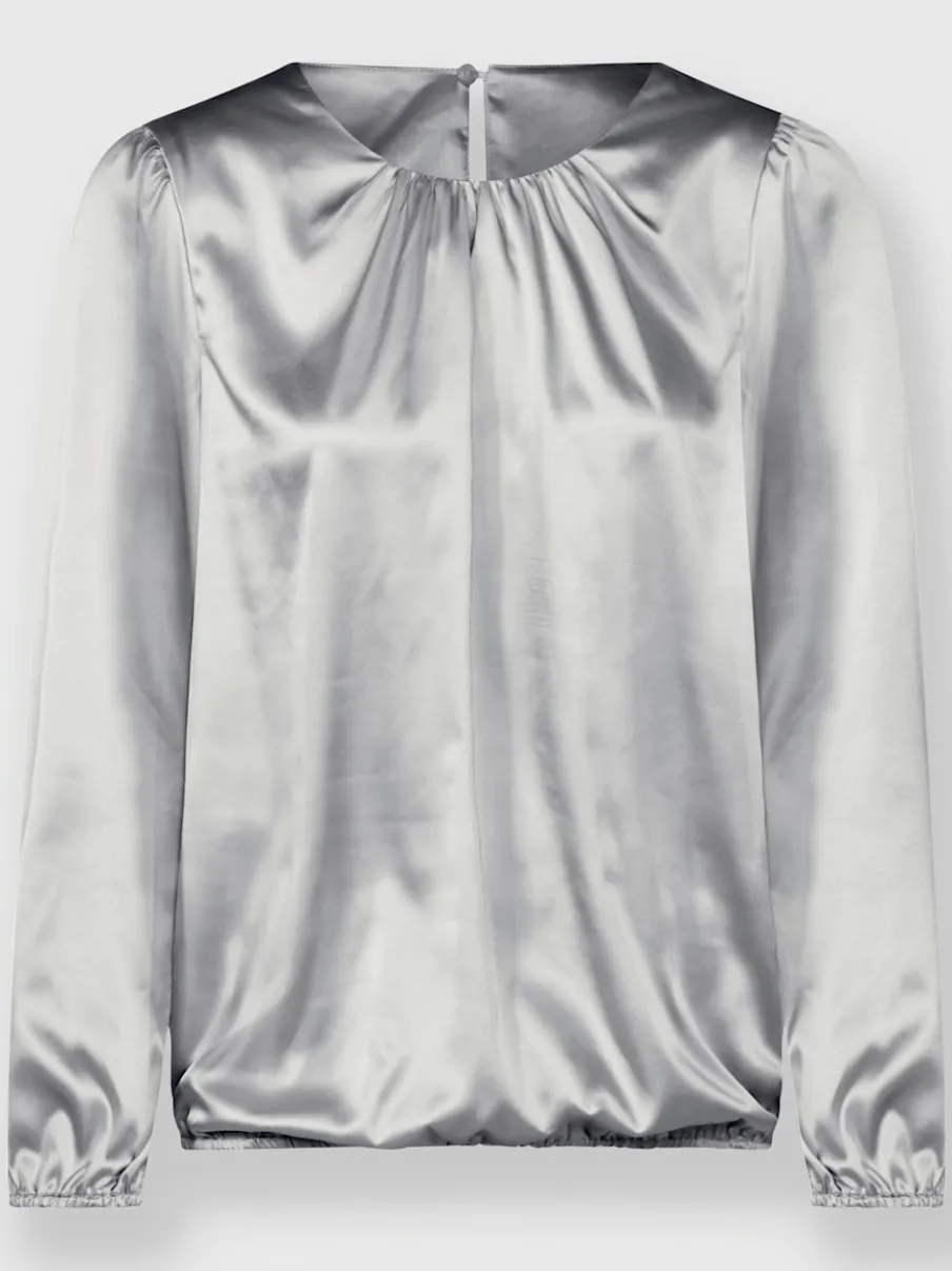 Blouse en satin avec fronces et bords-côtes extensibles