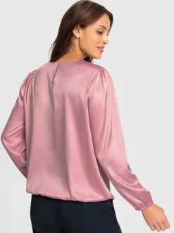 Blouse en satin avec fronces et bords-côtes extensibles