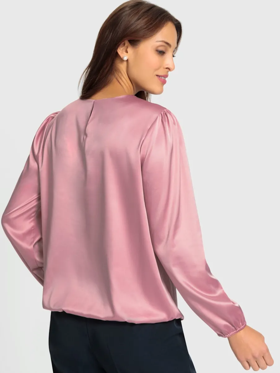 Blouse en satin avec fronces et bords-côtes extensibles