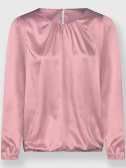 Blouse en satin avec fronces et bords-côtes extensibles