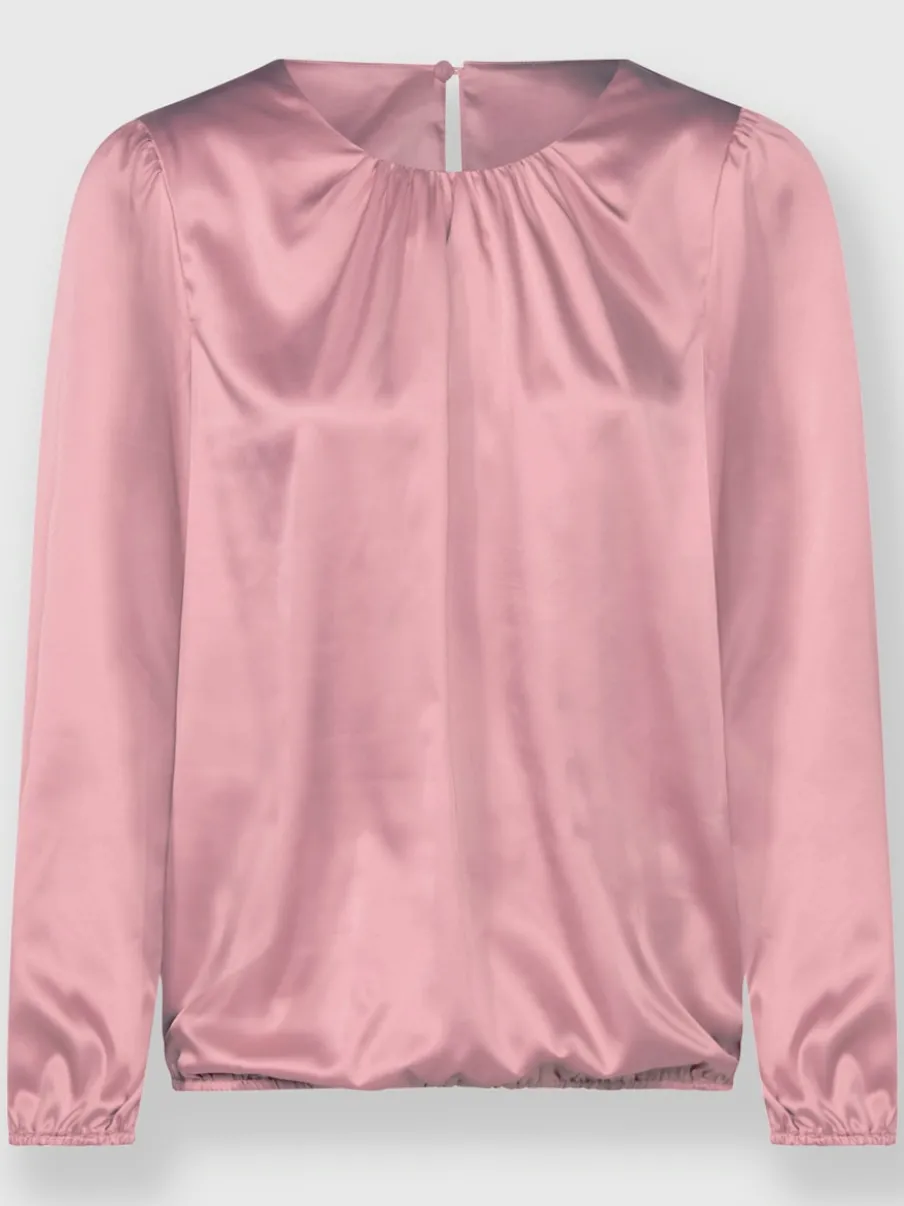 Blouse en satin avec fronces et bords-côtes extensibles
