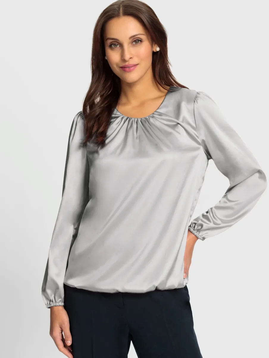 Blouse en satin avec fronces et bords-côtes extensibles