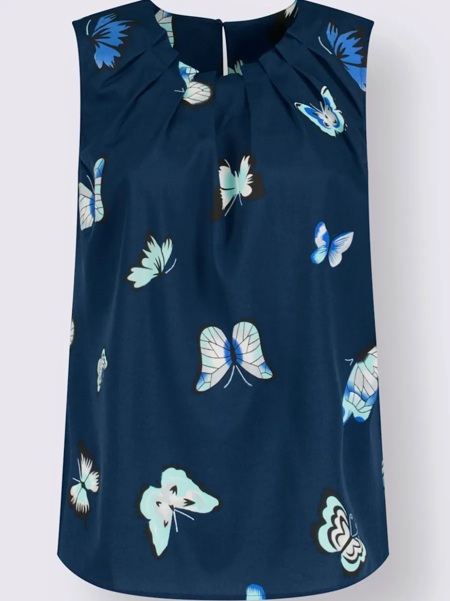 Blouse fluide sans manches imprimée avec plis décoratifs