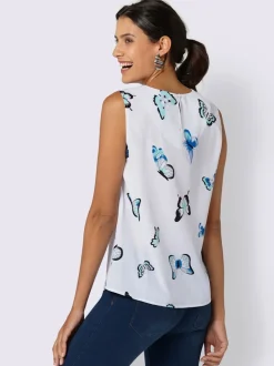 Blouse fluide sans manches imprimée avec plis décoratifs