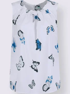 Blouse fluide sans manches imprimée avec plis décoratifs