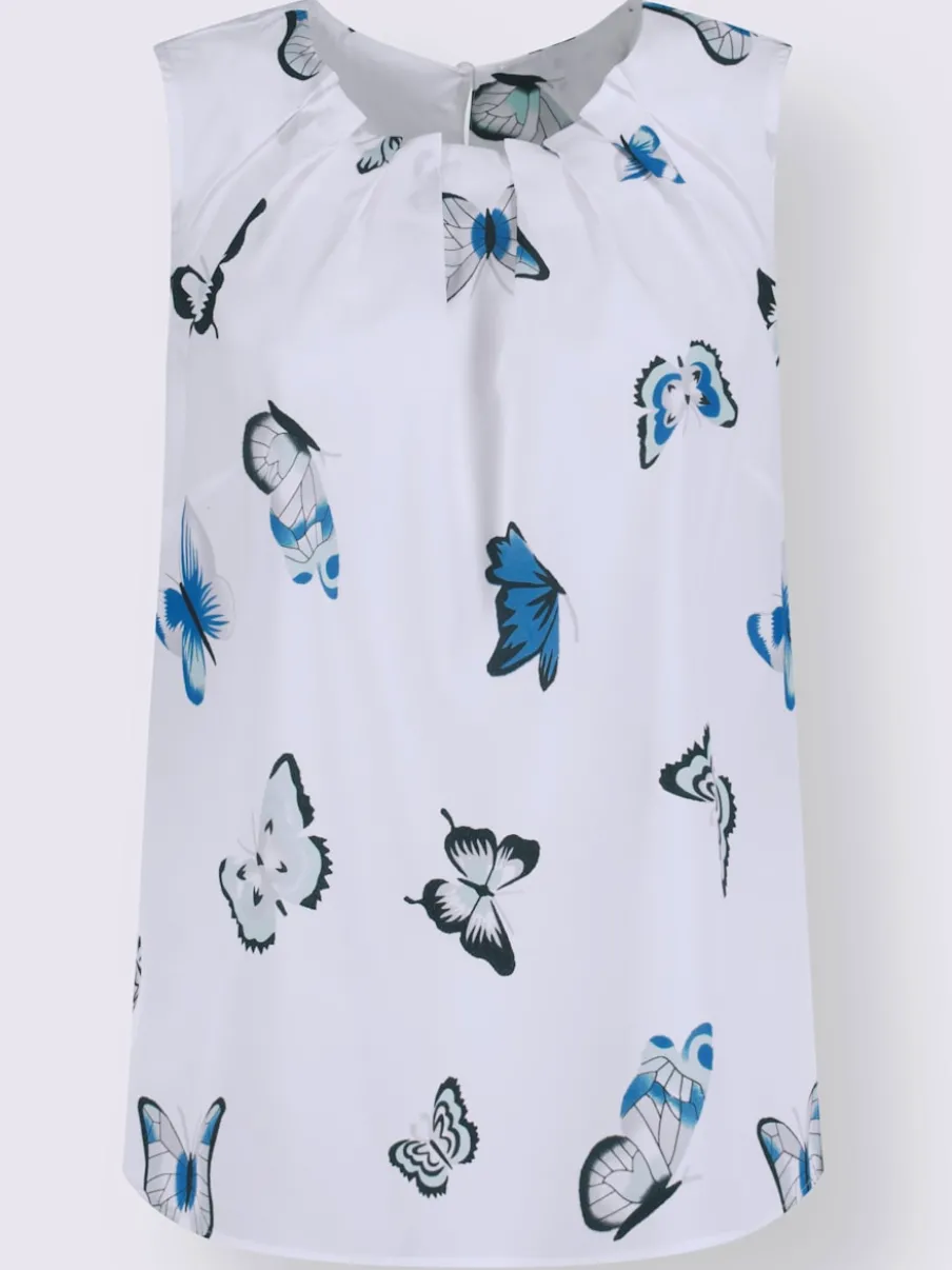 Blouse fluide sans manches imprimée avec plis décoratifs