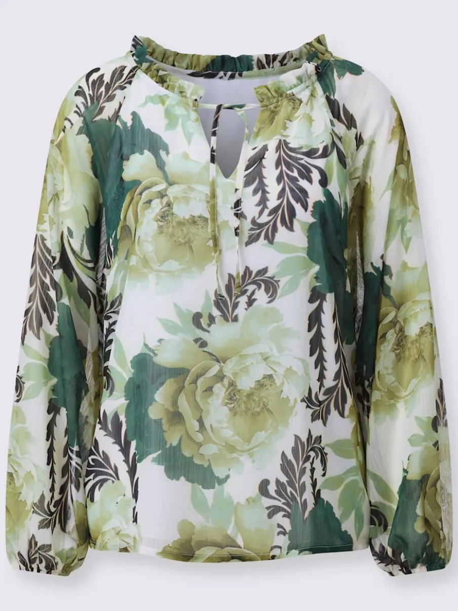Blouse à imprimé floral col arrondi manches longues raglan