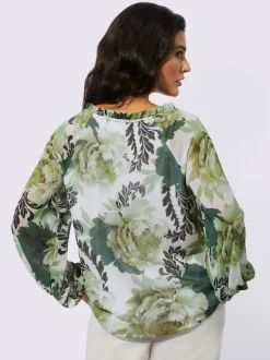Blouse à imprimé floral col arrondi manches longues raglan