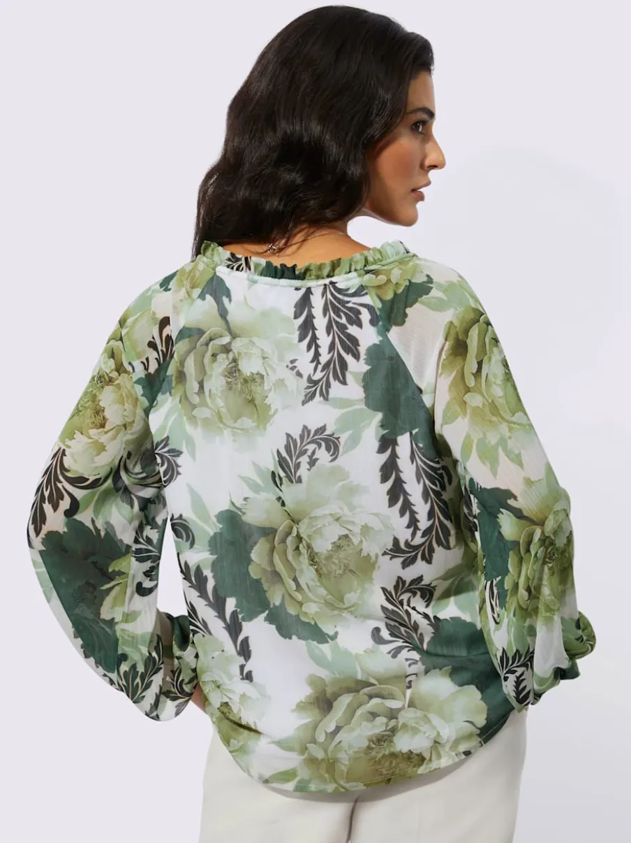 Blouse à imprimé floral col arrondi manches longues raglan