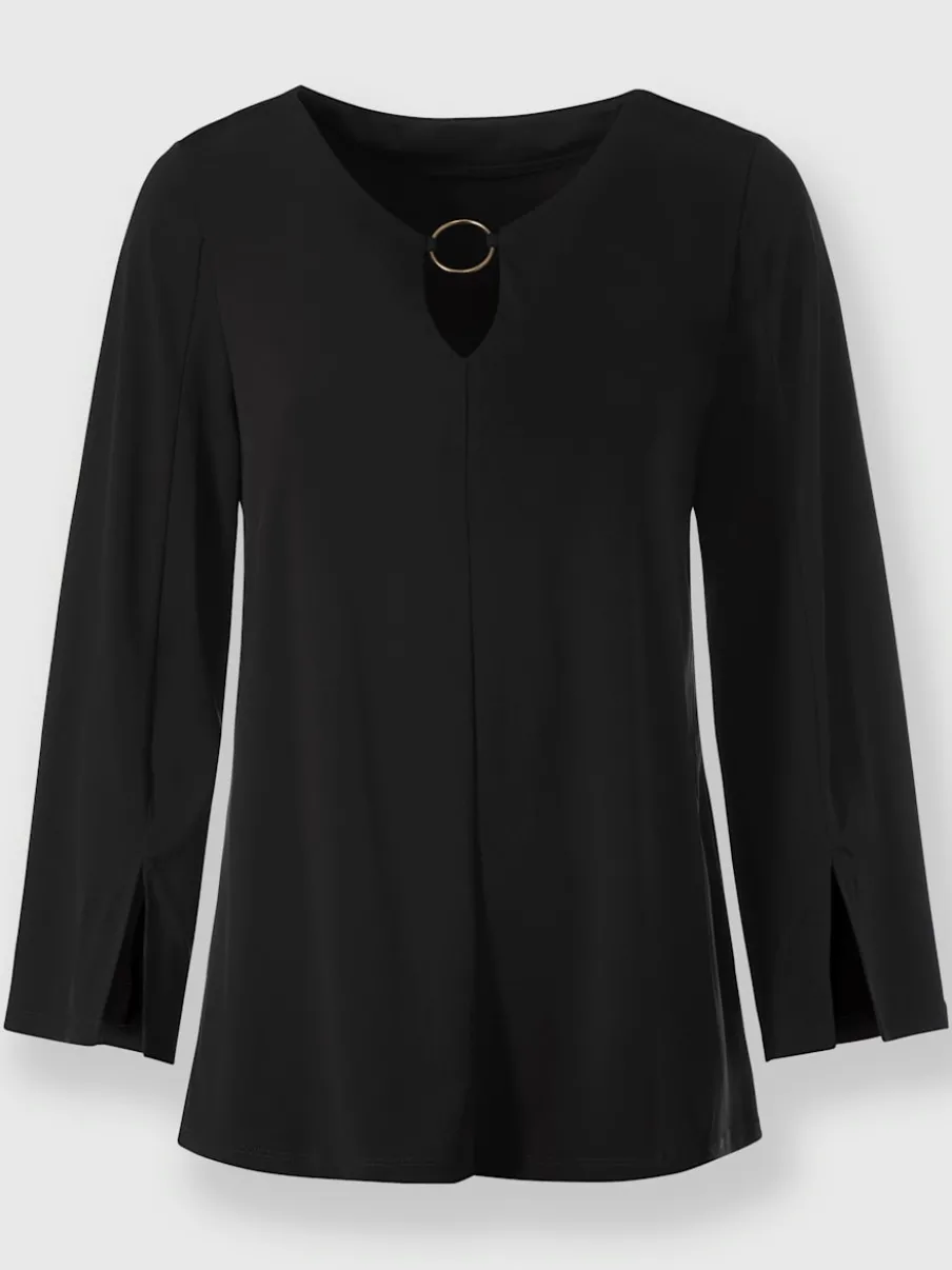 Blouse à manches trompette détails anneau fantaisie fluide