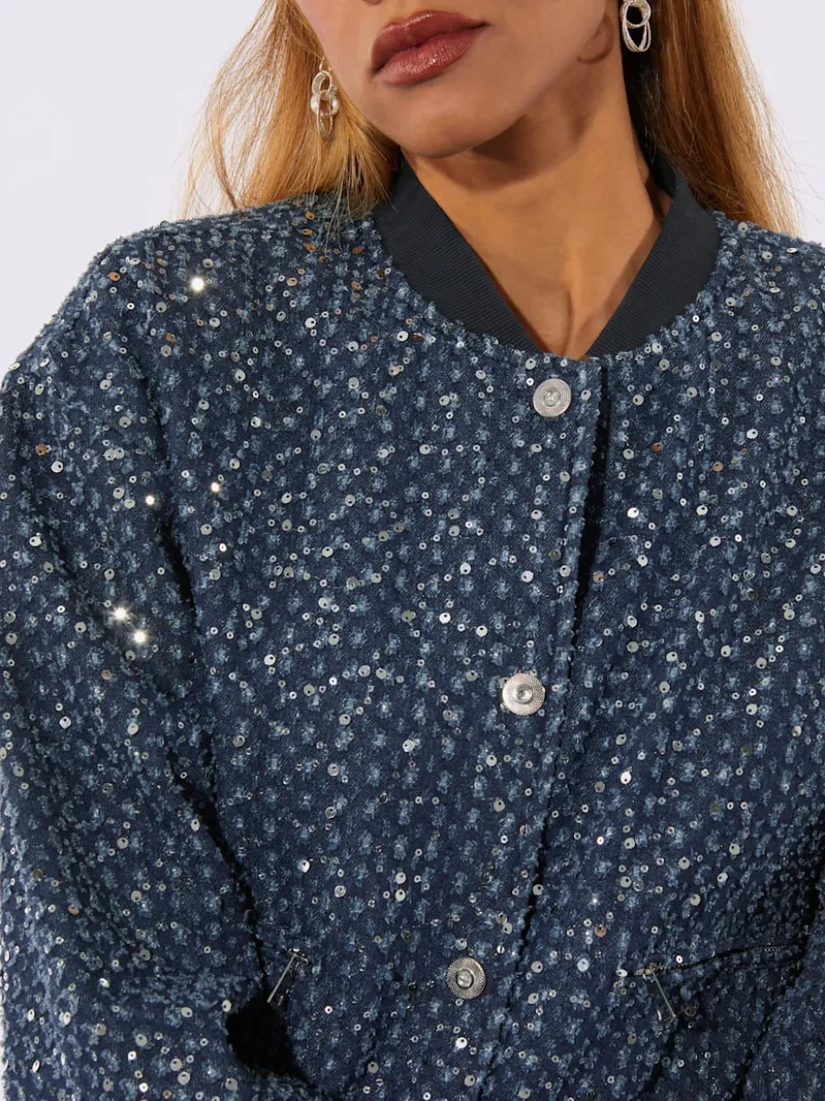 Blouson ample avec paillettes et empiècements brillants