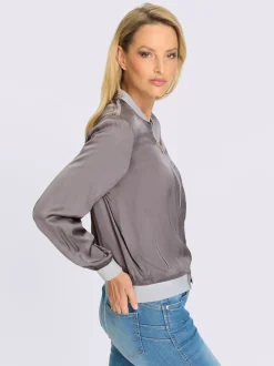 Blouson chemisier satin viscose avec poches latérales