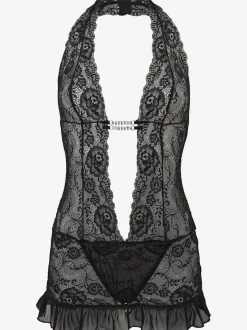 Body avec bride au cou combiné érotique en dentelle avec jolie encolure profonde