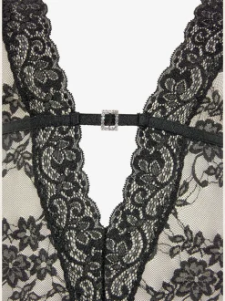 Body combiné érotique en dentelle élastique transparente