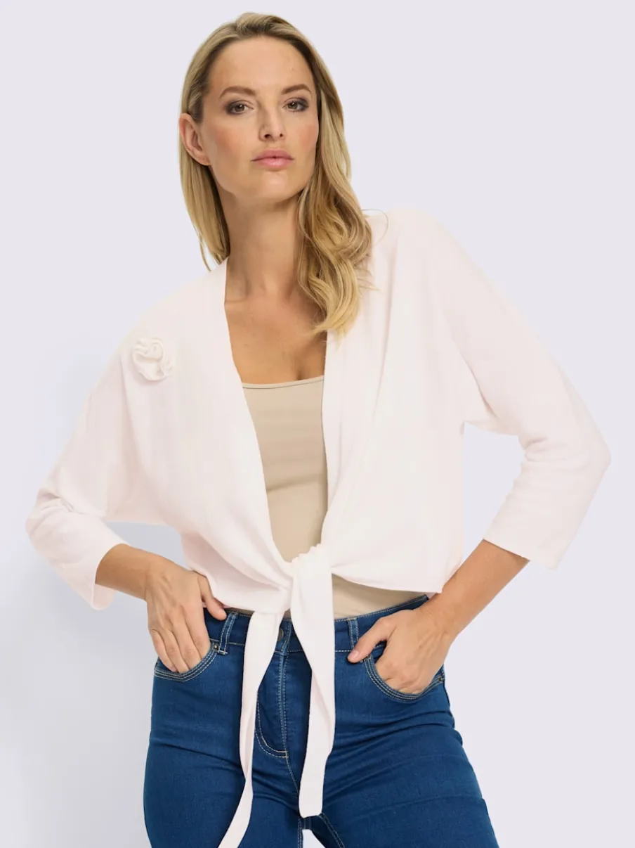 Boléro en tricot fin avec manches 3/4 et application florale