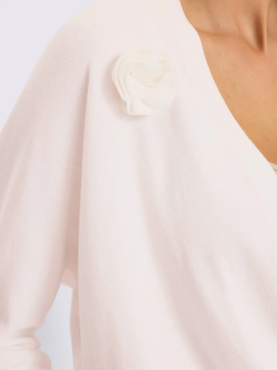 Boléro en tricot fin avec manches 3/4 et application florale