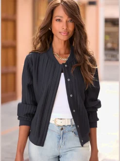 Bomber avec col rond manches trois-quarts et poches cousues