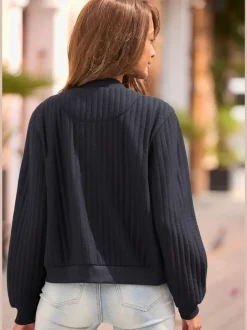 Bomber avec col rond manches trois-quarts et poches cousues
