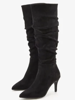 Bottes à glissière fronces tendance avec talon compensé confortable d'env. 8 cm