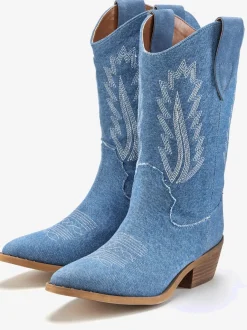 Bottines chelsea look denim tendance avec coutures décoratives mode