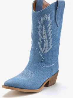 Bottines chelsea look denim tendance avec coutures décoratives mode