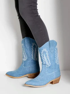Bottines chelsea look denim tendance avec coutures décoratives mode