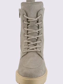 Bottines à lacets cuir velours de vache.