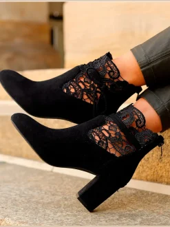 Bottines à talon haut empiècement en dentelle féminin et élégant