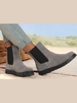 Bottines tendance en cuir velours de qualité, empiècement élastique pour un enfilage facile