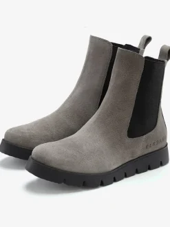Bottines tendance en cuir velours de qualité, empiècement élastique pour un enfilage facile