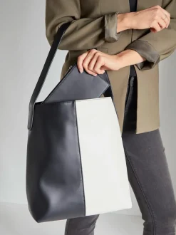 Cabas sac à bandoulière au design contrasté tendance - détail contrasté ou motif structuré