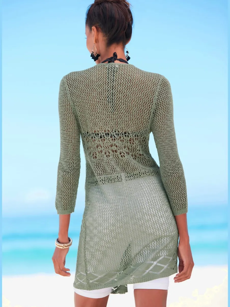 Cardigan ajouré à manches 3/4 en tricot doux
