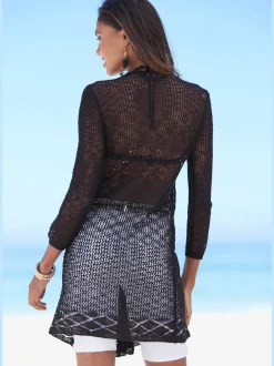 Cardigan ajouré à manches 3/4 en tricot doux