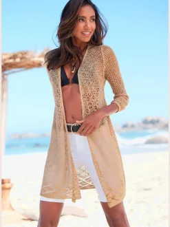 Cardigan ajouré à manches 3/4 en tricot doux