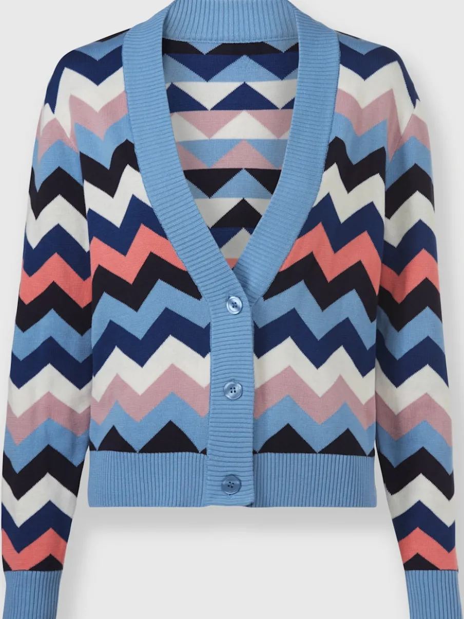 Cardigan ample avec encolure en V et zigzags graphiques