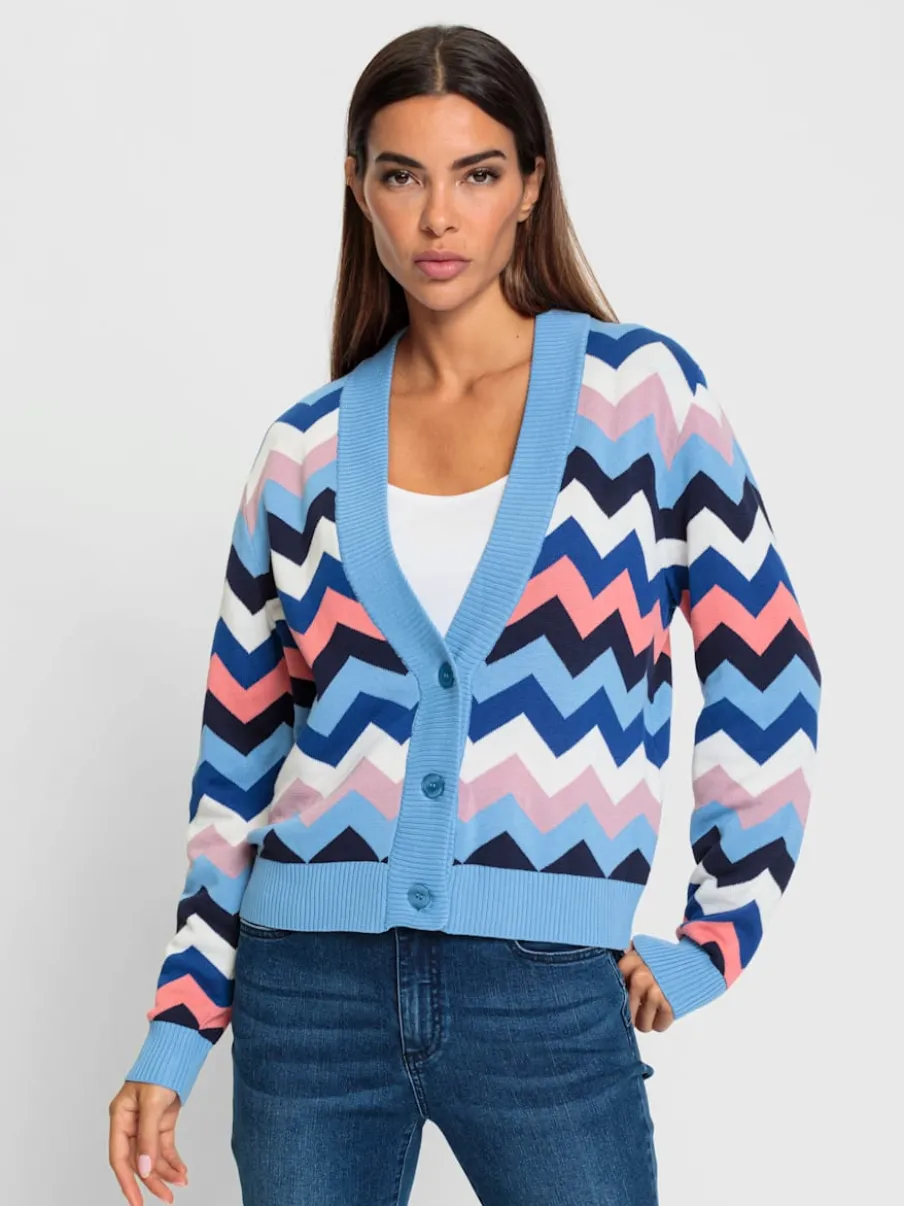 Cardigan ample avec encolure en V et zigzags graphiques