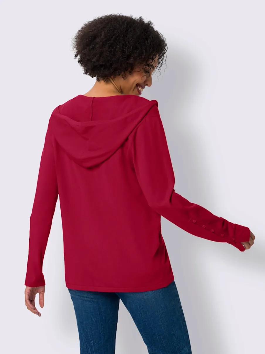 Cardigan à capuche en tricot doux avec boutons décoratifs