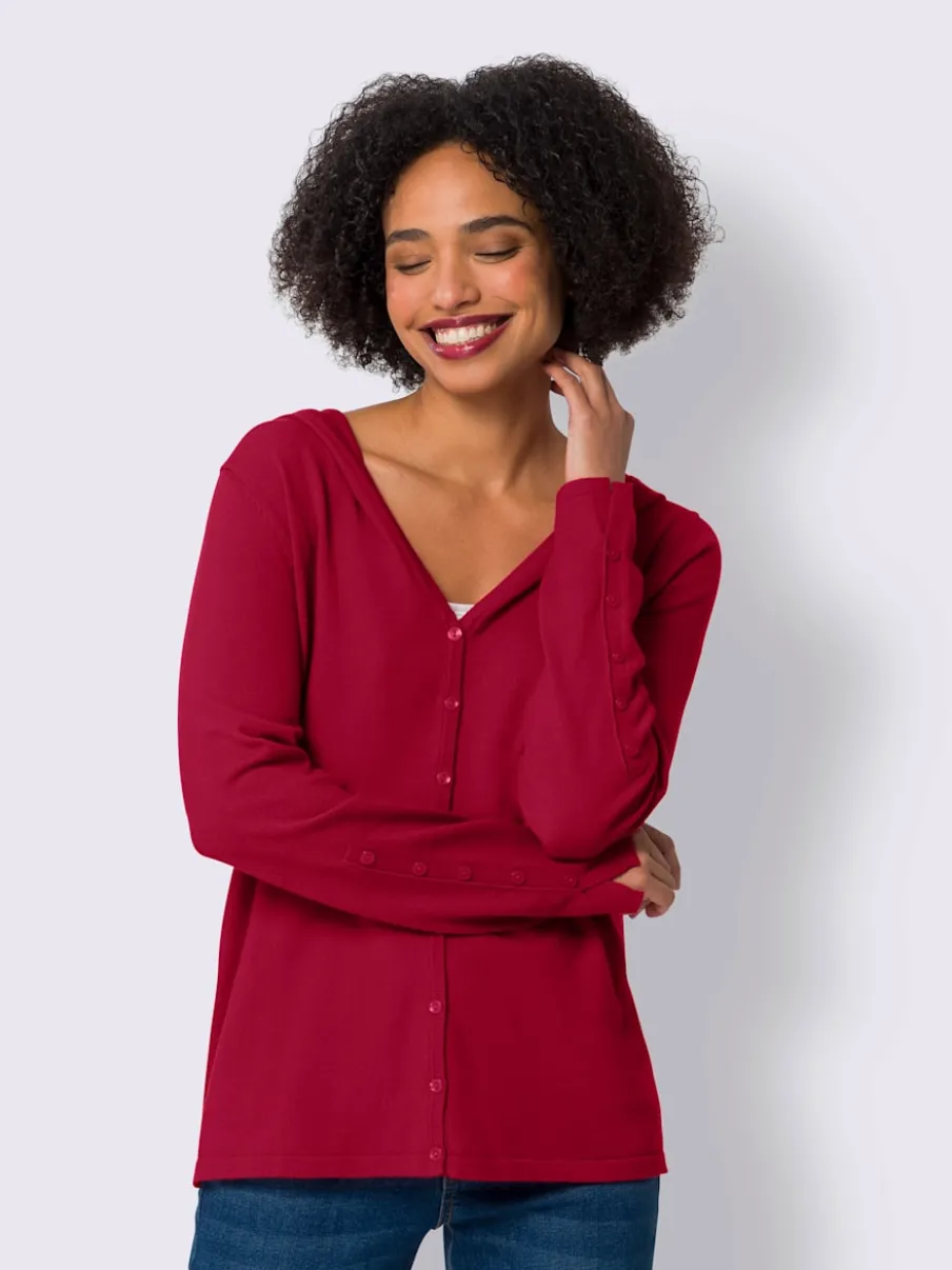 Cardigan à capuche en tricot doux avec boutons décoratifs