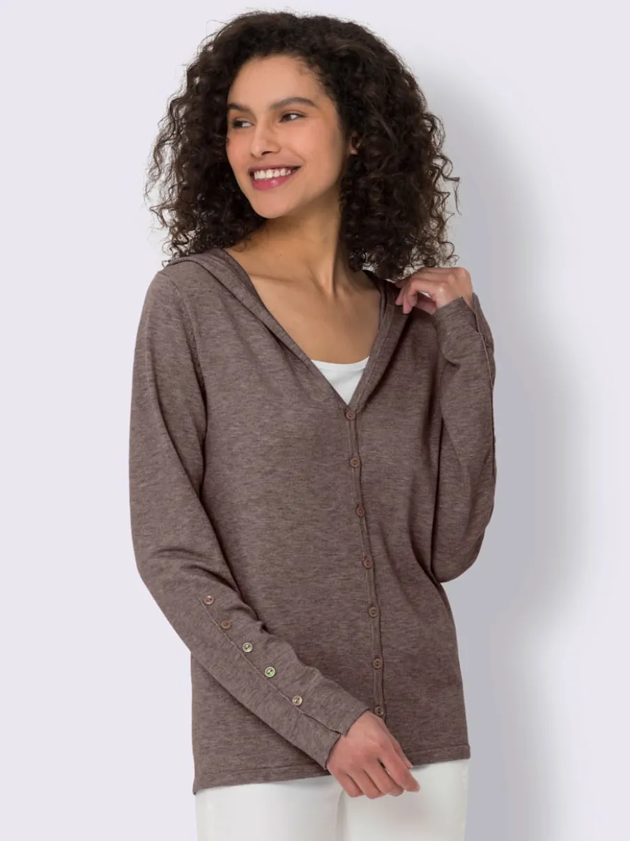 Cardigan à capuche en tricot doux avec boutons décoratifs