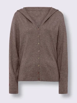 Cardigan à capuche en tricot doux avec boutons décoratifs