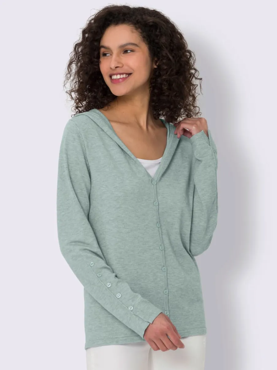 Cardigan à capuche en tricot doux avec boutons décoratifs