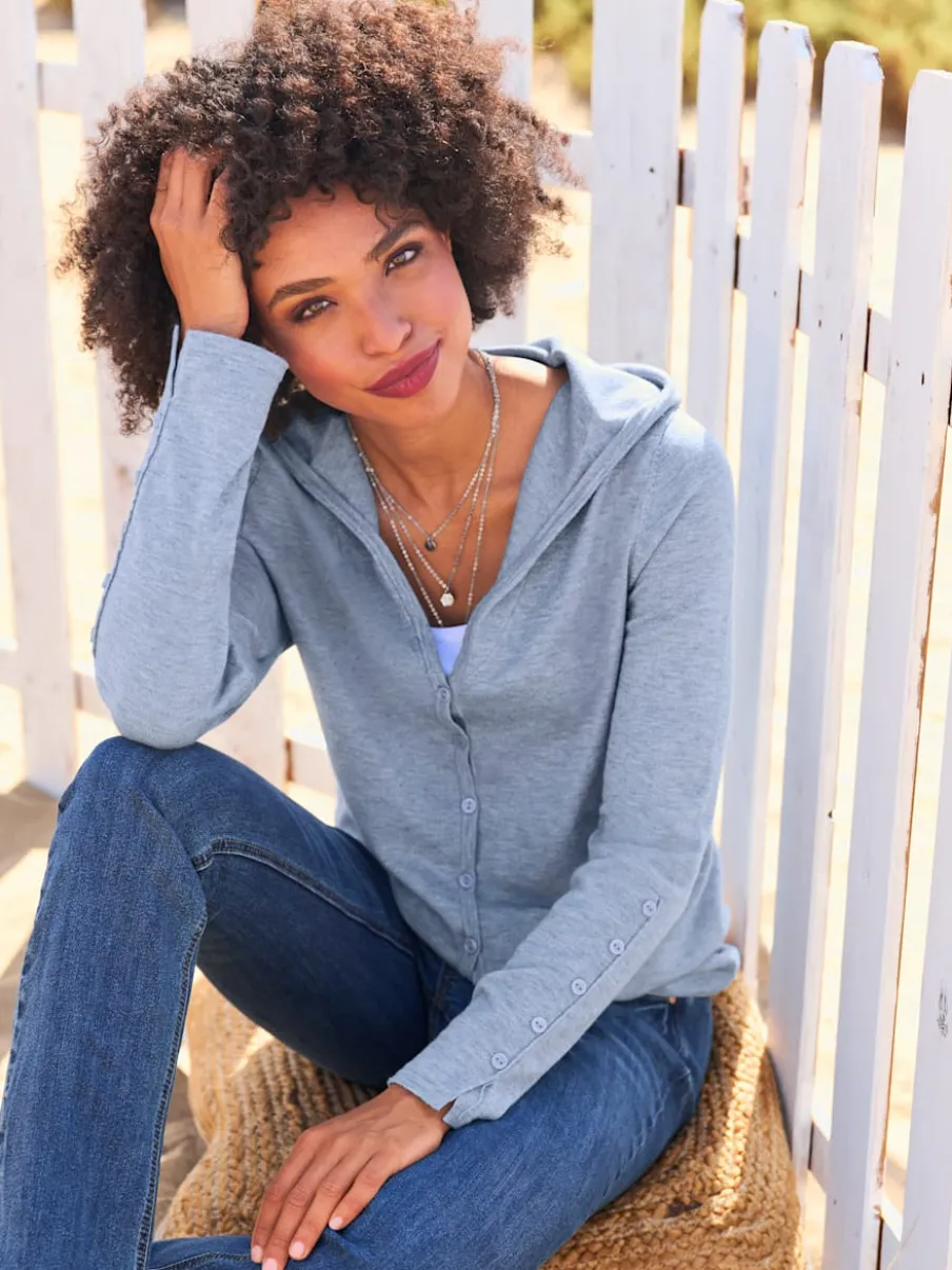 Cardigan à capuche en tricot doux avec boutons décoratifs