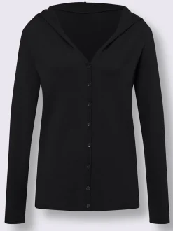 Cardigan à capuche en tricot doux avec boutons décoratifs