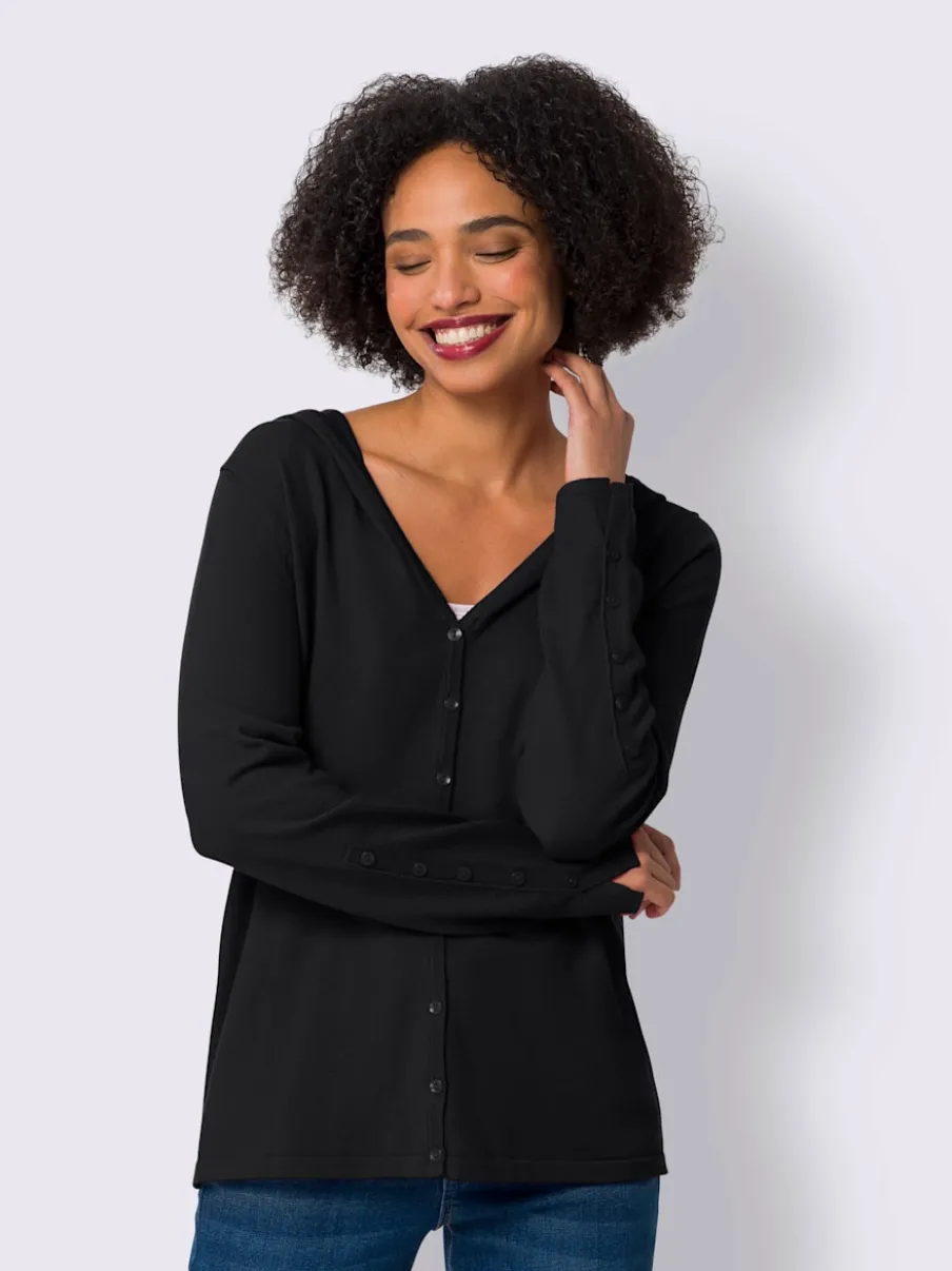 Cardigan à capuche en tricot doux avec boutons décoratifs