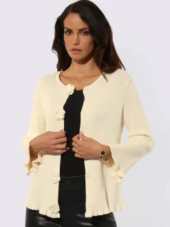 Cardigan à col rond et manches longues avec fleurs tricotées
