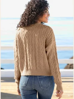 Cardigan court en tricot à motif torsadé avec poches et boutons