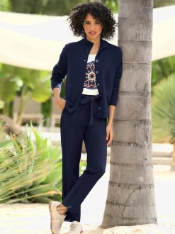Cardigan en interlock avec col montant et fines manches