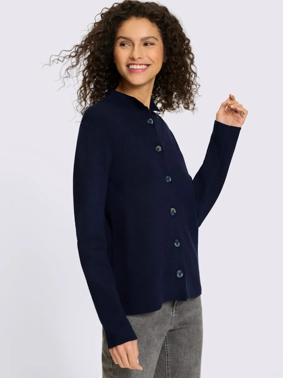 Cardigan en interlock avec col montant et fines manches