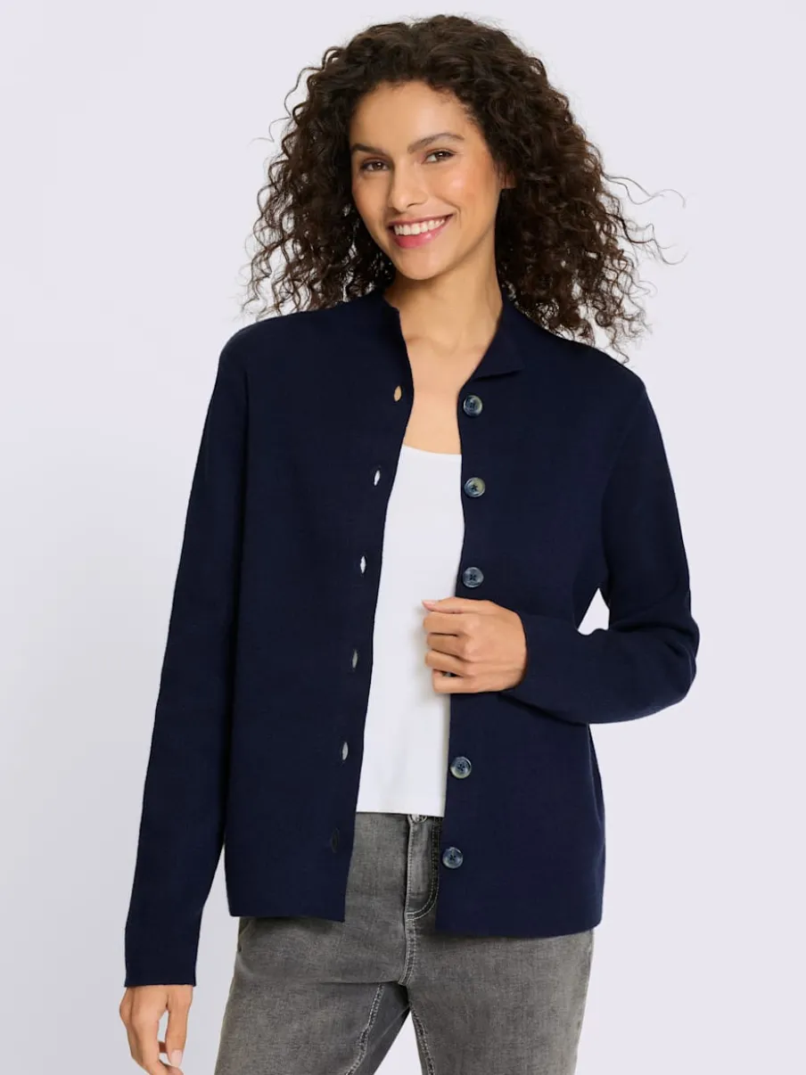 Cardigan en interlock avec col montant et fines manches